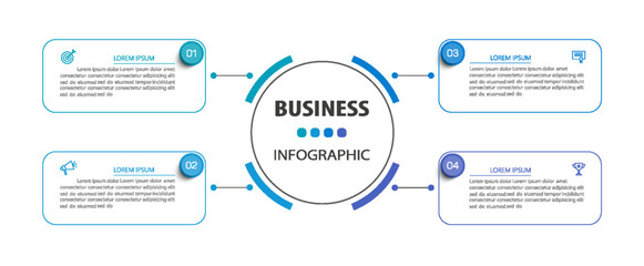 Naklejka premium Business infographic design template with 4 options, steps or processes. Can be used for workflow layout, diagram, annual report, web design 