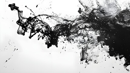 Fototapeta premium Abstract black ink splashes on a white background