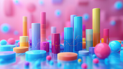 Comprehensive business analytics report with dynamic 3D graphs and online marketing data,