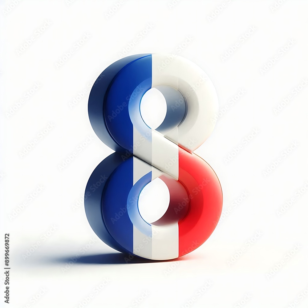 Poster the number 8 is made up of two circles, one red and one blue. the circles are connected by a line, a