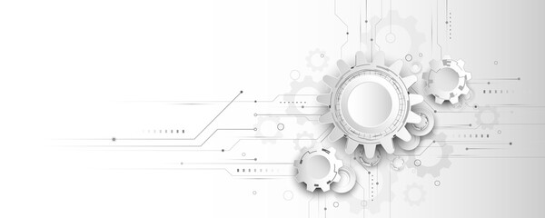 Abstract background, technological concept with gears and elements in the form of connection structure, digital network circuit board