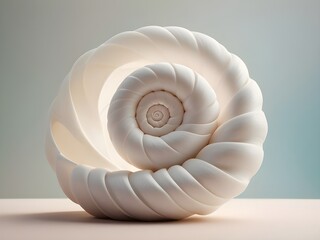 Obraz premium High-contrast, professionally lit photograph of a lone, voluptuous white spiral object, majestically isolated against a soft, creamy pastel background, with subtle, gradient-like nuances Generative AI