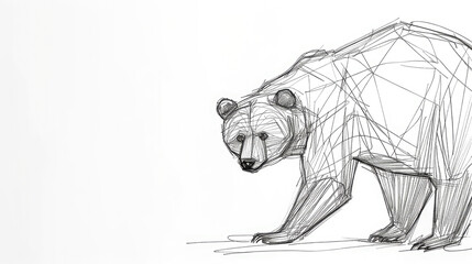 pencil line drawing of a bear on white background