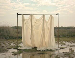 Cream Curtains in Open Grassland