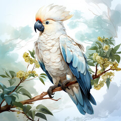 Watercolor Cockatoo, clipart Illustration, Generative Ai