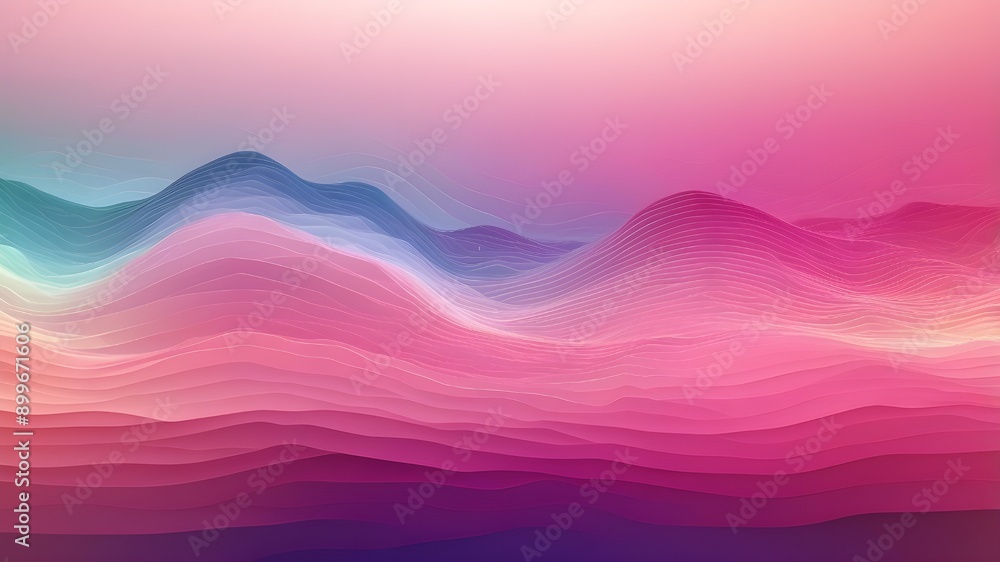 Poster a gradient-colored digital backdrop with an oceanic pink hue that mimics sound waves and indicates t