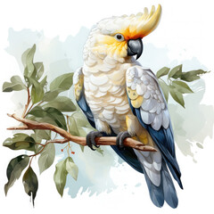 Watercolor Cockatoo, clipart Illustration, Generative Ai