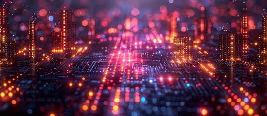 Obraz premium Cyberpunk Cityscape: A Digital Metropolis of Light and Circuits