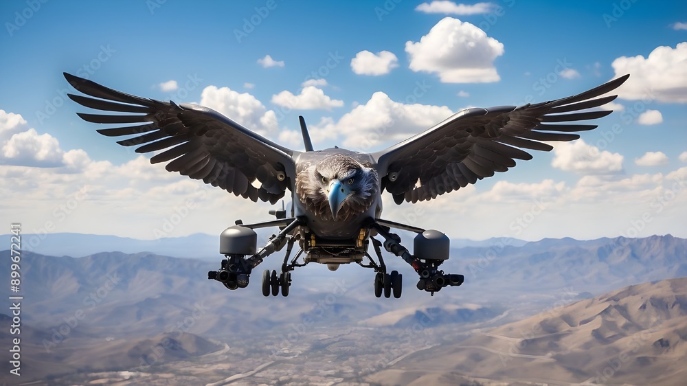 Poster ai in aerial surveillance and reconnaissance systems, digital eagle with data streams, improving sec