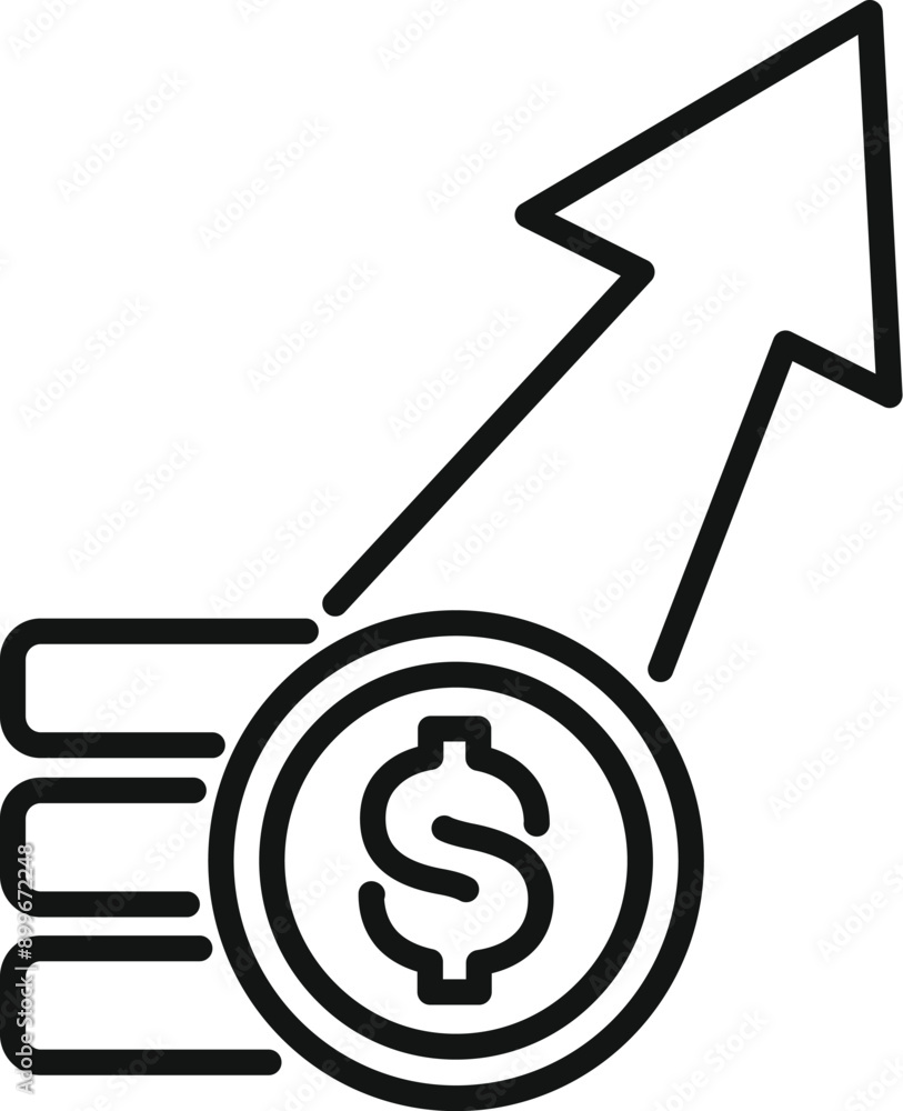 Aufkleber line art of a stack of coins with an upward arrow showing increasing profits