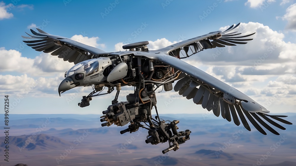 Poster ai in aerial surveillance and reconnaissance systems, digital eagle with data streams, improving sec