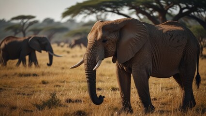 Fototapeta premium Majestic Elephants in Serengeti Landscape