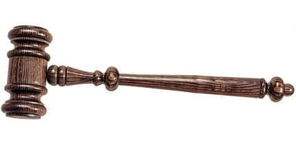 3D render of a realistic court gavel, justice hammer for auction, lifelike illustration, isolated on white background