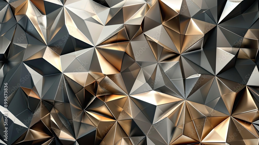 Aufkleber abstract 3d geometric wallpaper with complex polygon patterns and metallic textures