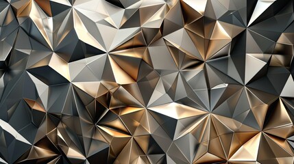 Abstract 3D geometric wallpaper with complex polygon patterns and metallic textures