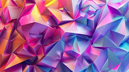 Abstract 3D polygon wallpaper with vibrant, multicolored triangles and dynamic composition