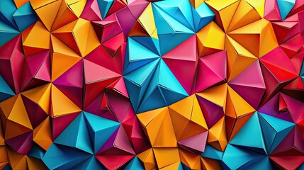 Fototapeta premium Abstract 3D polygon wallpaper with vivid, overlapping triangles and bold colors