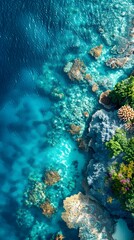 Obraz premium Vibrant Coral Reef Captured from Aerial Drone Showcasing Serene Underwater Ecosystem