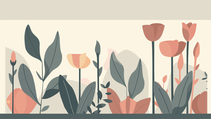 Minimalistic mute color flower illastration background with tulips