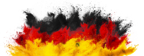 colorful german flag black red gold yellow color holi paint powder explosion isolated white background. germany europe celebration soccer travel tourism concept..