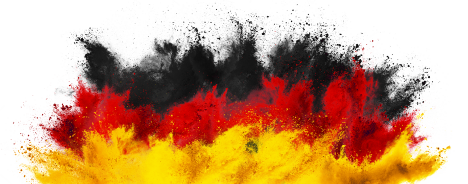 colorful german flag black red gold yellow color holi paint powder explosion isolated  white background. germany europe celebration soccer travel tourism concept..