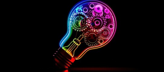 Illuminated Light Bulb with Intricate Gears Pattern Symbolizing Innovation and Creative Thinking in Industrial Design