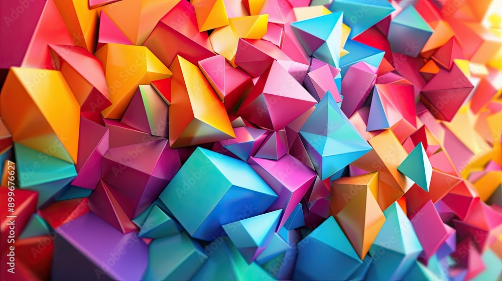 Wall mural Lively 3D polygon wallpaper with a mix of colorful, dynamic shapes