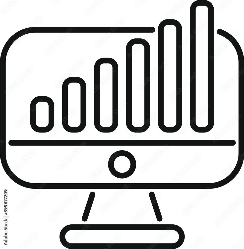 Poster simple, bold lined icon of a computer monitor displaying a bar chart showing business growth