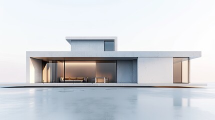 Modern minimalist house, 3D render, clean lines, white background