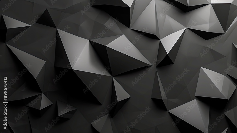 Poster sharp monochrome 3d geometric background with distinct polygonal shapes