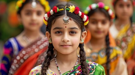 Fototapeta premium Young girls dressed for Navratri dance, traditional celebration