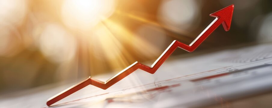 Red arrow pointing upwards on a debt chart, increasing financial burden