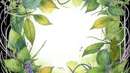 Fototapeta premium an intricate hand painted frame of leaves, vines and forest foliage painted in watercolor