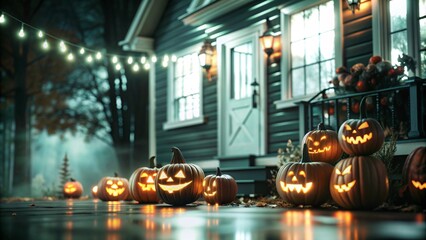 Obraz premium halloween pumpkins on a window