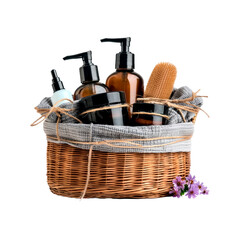Skincare kit basket. Isolated on transparent background.