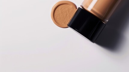 Makeup foundation spilling from bottle on white background, creating a smooth and elegant texture
