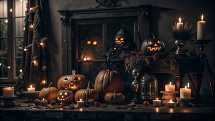 halloween pumpkin in the fireplace