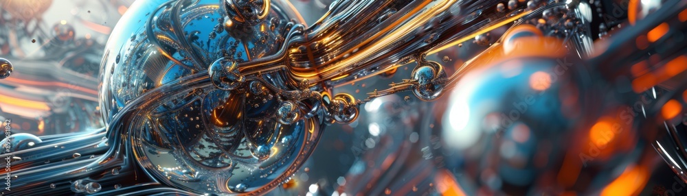 Aufkleber futuristic abstract robotic forms in metallic techno style with digital elements