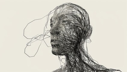 Intricate Wire Sculpture of Human Head