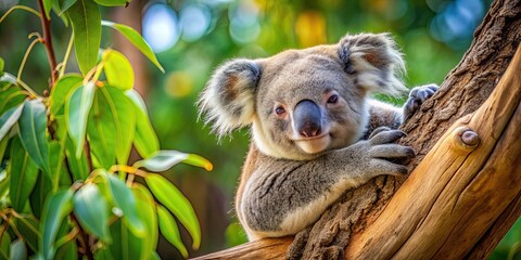 Obraz premium Koala resting peacefully in eucalyptus tree, Koala, tree, wildlife, Australia, cute, eucalyptus, nature, mammal