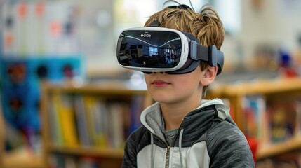 A young student exploring virtual reality for an interactive learning experience, showcasing innovative educational tools