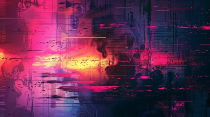 Abstract digital glitch background with pixelated patterns and vibrant colors