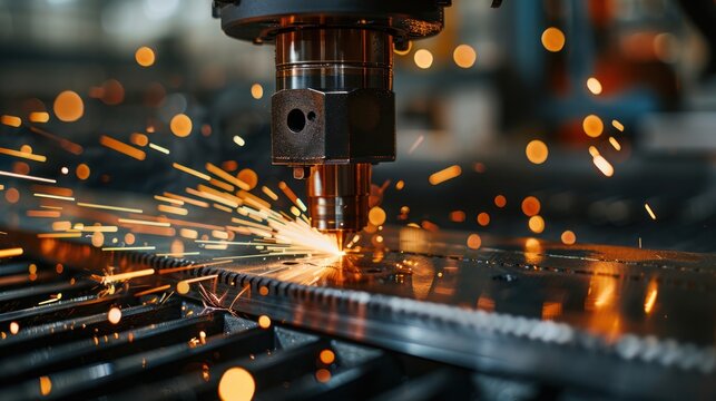 A worker using a laser cutting machine in a metal fabrication shop, demonstrating precision and technology in manufacturing