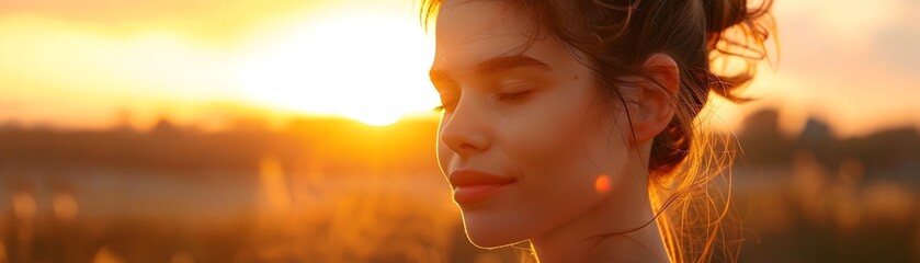 Tranquil Woman Practicing Yoga at Sunrise in Serene Natural Landscape
