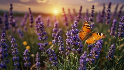 Butterfly on Lavender Blooms