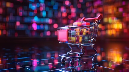 E-Commerce: Shopping Cart on Laptop Keyboard Illustrates Online Shopping