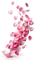 Fototapeta premium Flying petals pink roses isolated on white background. clipping path, Selective focus