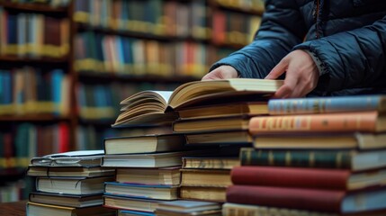 A researcher compiling a literature review for a comprehensive study, representing thorough academic research