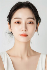 Portrait of a Young Woman with Clear Skin and Elegant Makeup, Featuring Natural and Subtle Beauty