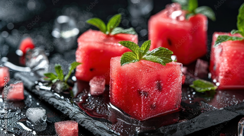 Wall mural Watermelon Cubes with Mint